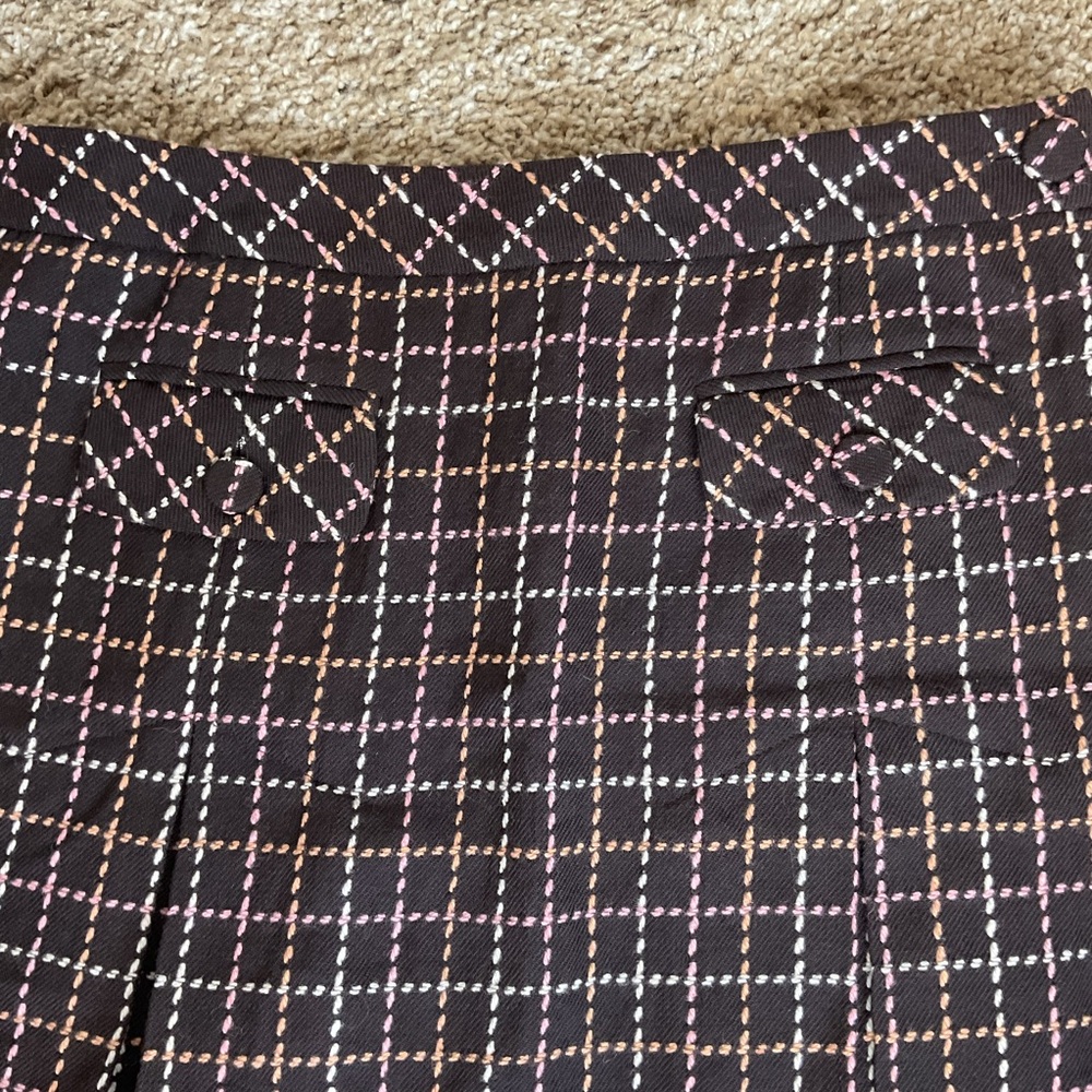NWT Ann Taylor Loft 100% Wool Tweed Mini Skirt 8P Petite Brown Pink Check - Picture 3 of 6